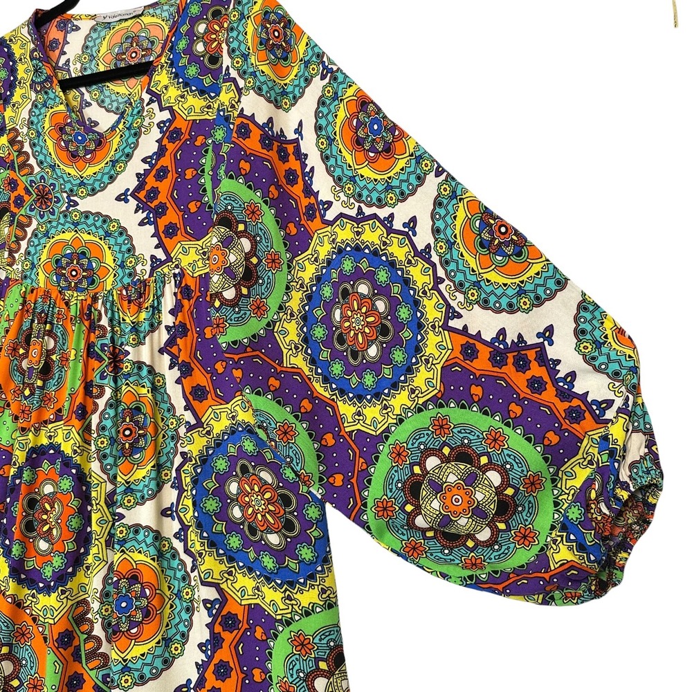ValeWoman Dress L Boho Mandala Maxi Turkish Festival Vibe Psychedelic Maximalist - Picture 5 of 12